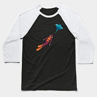 diver observes a stingray, minimalistic graphics for diving addict Baseball T-Shirt